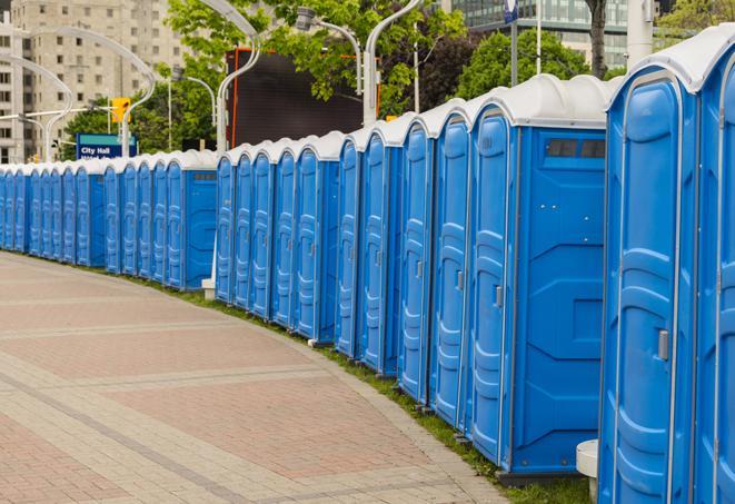 a row of portable restrooms at a fairground, offering visitors a clean and hassle-free experience in carmichael